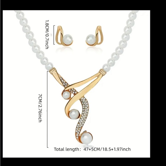 Synthetic Pearl Earrings and Necklace - Picture 2 of 5